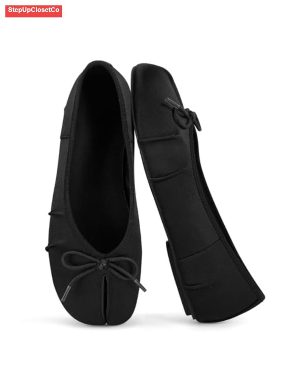 Women's Split Toe Ballet Flats Ruched Satin Bow Slip On Shoes Non-Slip